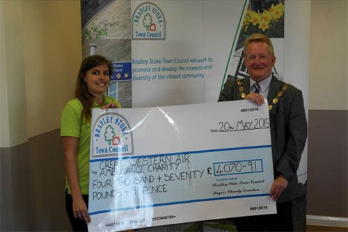 Mayor Councillor John Ashe presents a Charity Cheque to 'The Great Western Air Ambulance' (Pictured Ella Mayne) – Photograph Courtesy of Councillor Andy Ward.